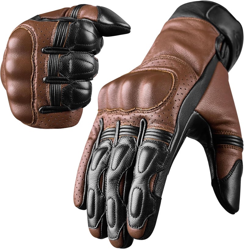 JAG J.A.G. Motorcycle Gloves - Premium Leather Perforated Motorcycle Gloves for Men with Knuckle Protection | Touchscreen Motorbike Riding Gloves - Image 2